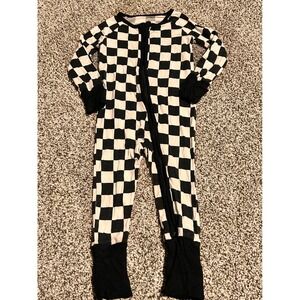 KK9 Little One Shop Kids 6-12M Black White Checkered Sleepwear Viscose Bamboo